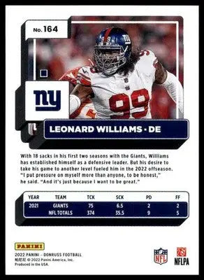 Leonard Williams 2022 Donruss #164 New York Giants - Football Card Single