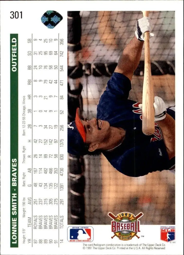 Lonnie Smith 1992 Upper Deck MLB #301 Baseball Card Atlanta Braves - Baseball Card Single