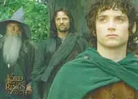 Three characters from The Lord of the Rings on a Lord of the Rings promo card