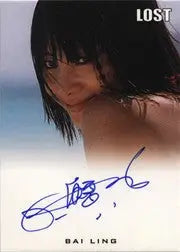 Signed Bia Ling autograph card featuring a close-up portrait on a light background