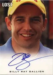 Autographed trading card of Billy Ray Gallion smiling in a yellow cap