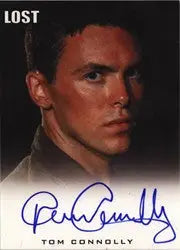Autograph card featuring Tom Connolly with intense eyes from Lost Seasons trading cards