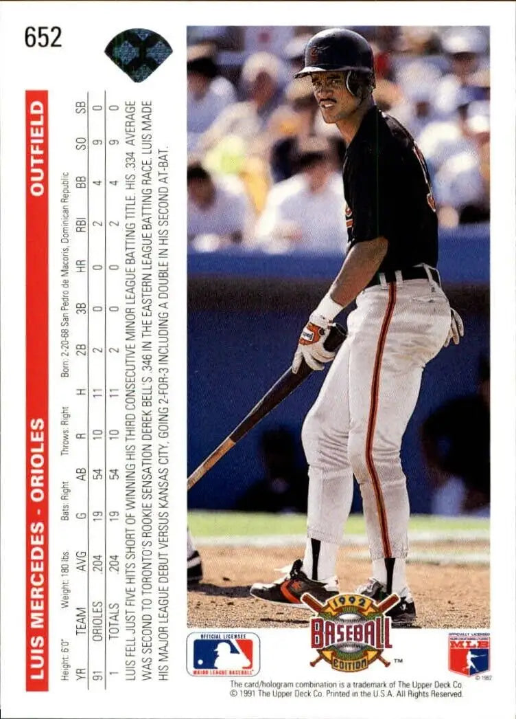 Luis Mercedes 1992 Upper Deck MLB #652 Baseball Card Baltimore Orioles