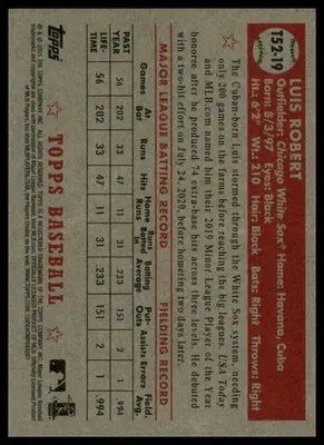 Luis Robert 2021 Topps 1952 Topps Redux #T52-19 Chicago White Sox - Baseball Card Single