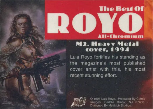 Fantasy warrior woman against red background on Heavy Metal Chase Card M2