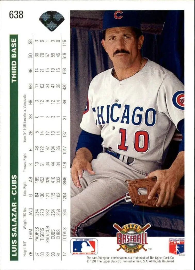Luis Salazar 1992 Upper Deck MLB #638 Baseball Card Chicago Cubs - Baseball Card Single