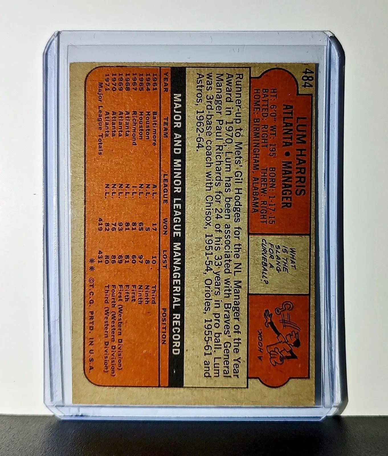 Lum Harris 1972 Topps MLB #484 Card Atlanta Braves - Baseball Card Single