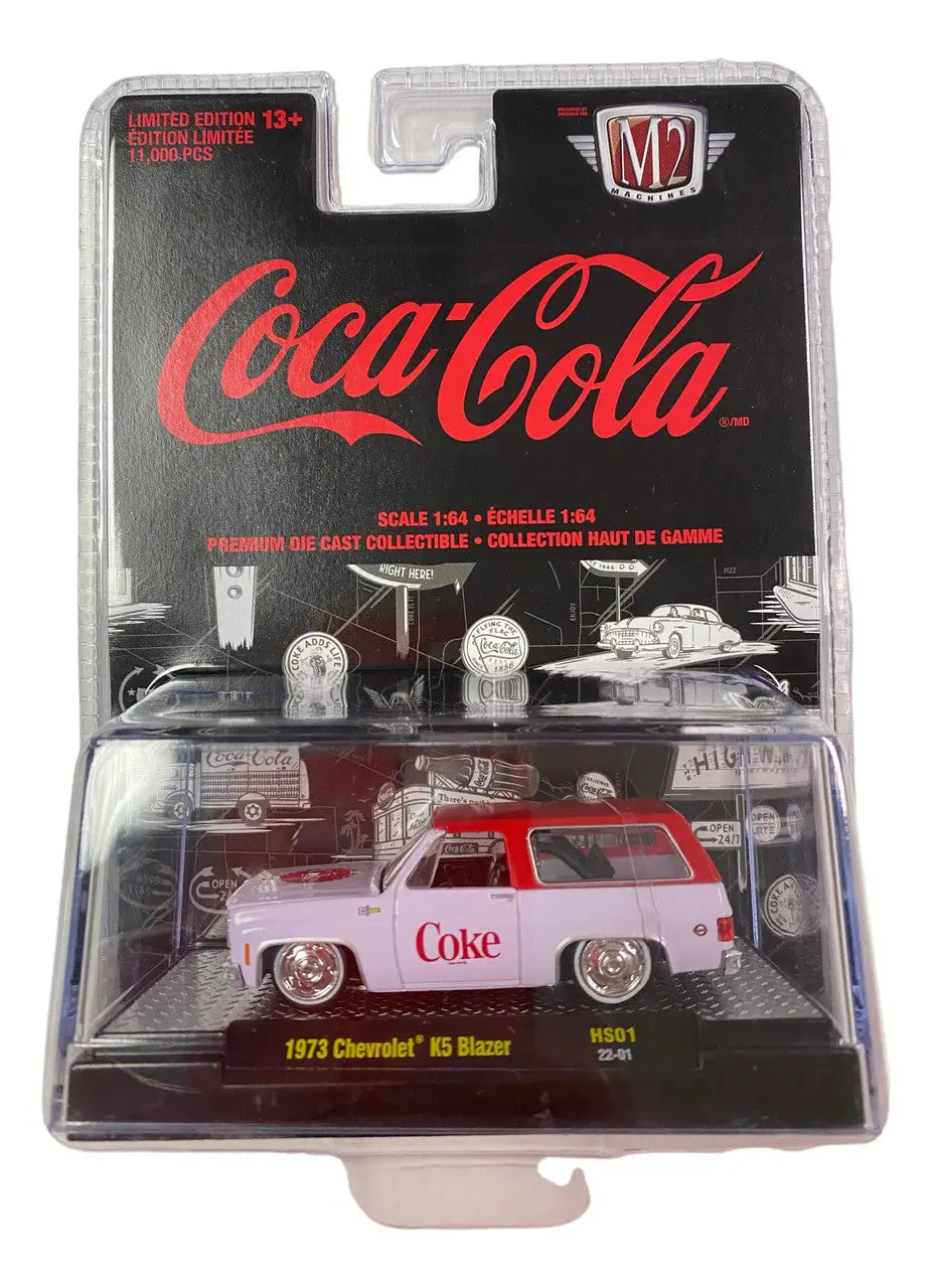 Coca-Cola branded toy car model of Chevrolet K5 Blazer Release HS01 in packaging