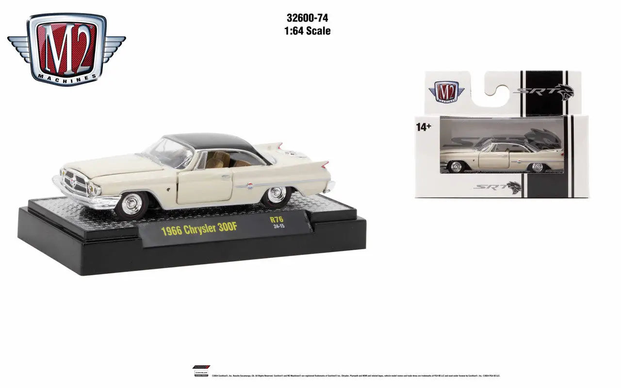 Classic white 1960 Chrysler 300F on display in M2 Machines Auto Authentic release