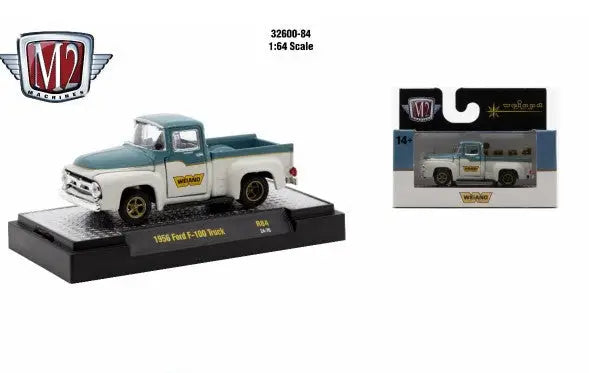 1956 Ford F-100 pickup in white and turquoise two-tone from Detroit Muscle R84