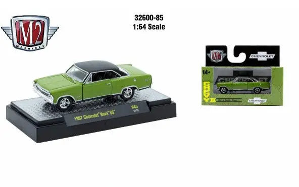 Green 1967 Chevrolet Nova SS toy car from M2 Machines Detroit Muscle R85 collection