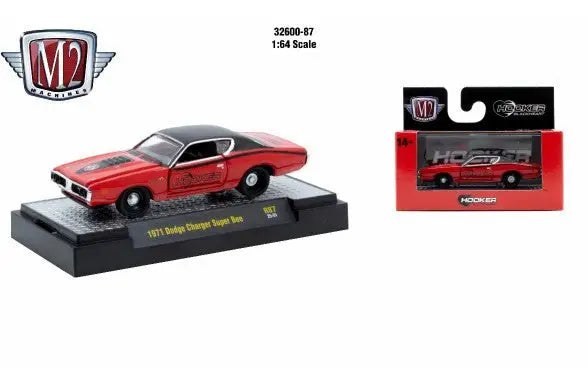 Red and black 1971 Dodge Charger Super Bee diecast car from Detroit Muscle R87 series