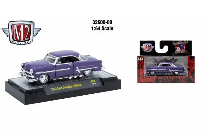 Purple 1953 Ford Crestline Victoria die-cast model car from Detroit Muscle R88 collection