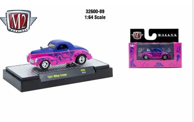 Blue and pink toy car from Detroit Muscle R89 1941 Willys Coupe collection