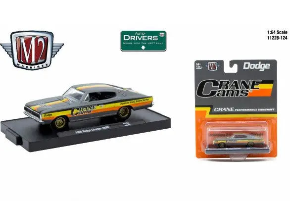 Gray and yellow 1969 Dodge Charger Hemi diecast car from M2 Machines Auto-Drivers