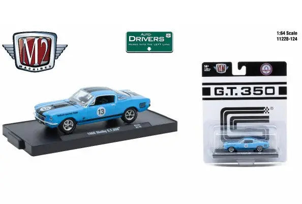 Blue 1966 Shelby GT 350 toy car from M2 Machines Auto-Drivers 1:64 series