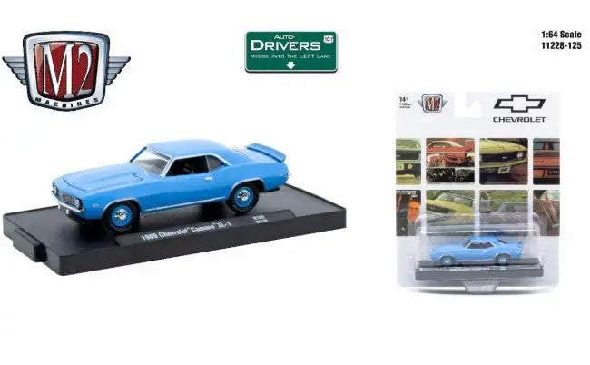 Blue 1969 Chevrolet Camaro ZL-1 diecast car in M2 Machines Auto-Drivers collection