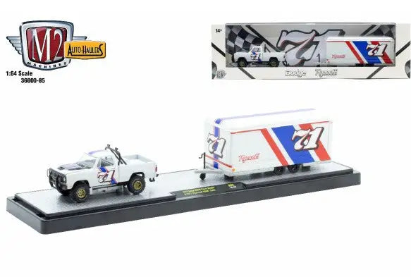 Dodge Ramell truck and trailer model from M2 Machines Auto Hauler series featuring Dodge W200 Power Wagon