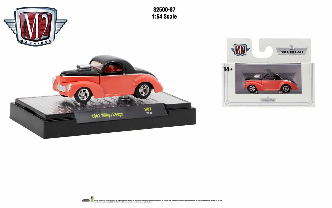 Red convertible classic car model displayed in M2 Machines Auto Trucks Rel 87 1:64