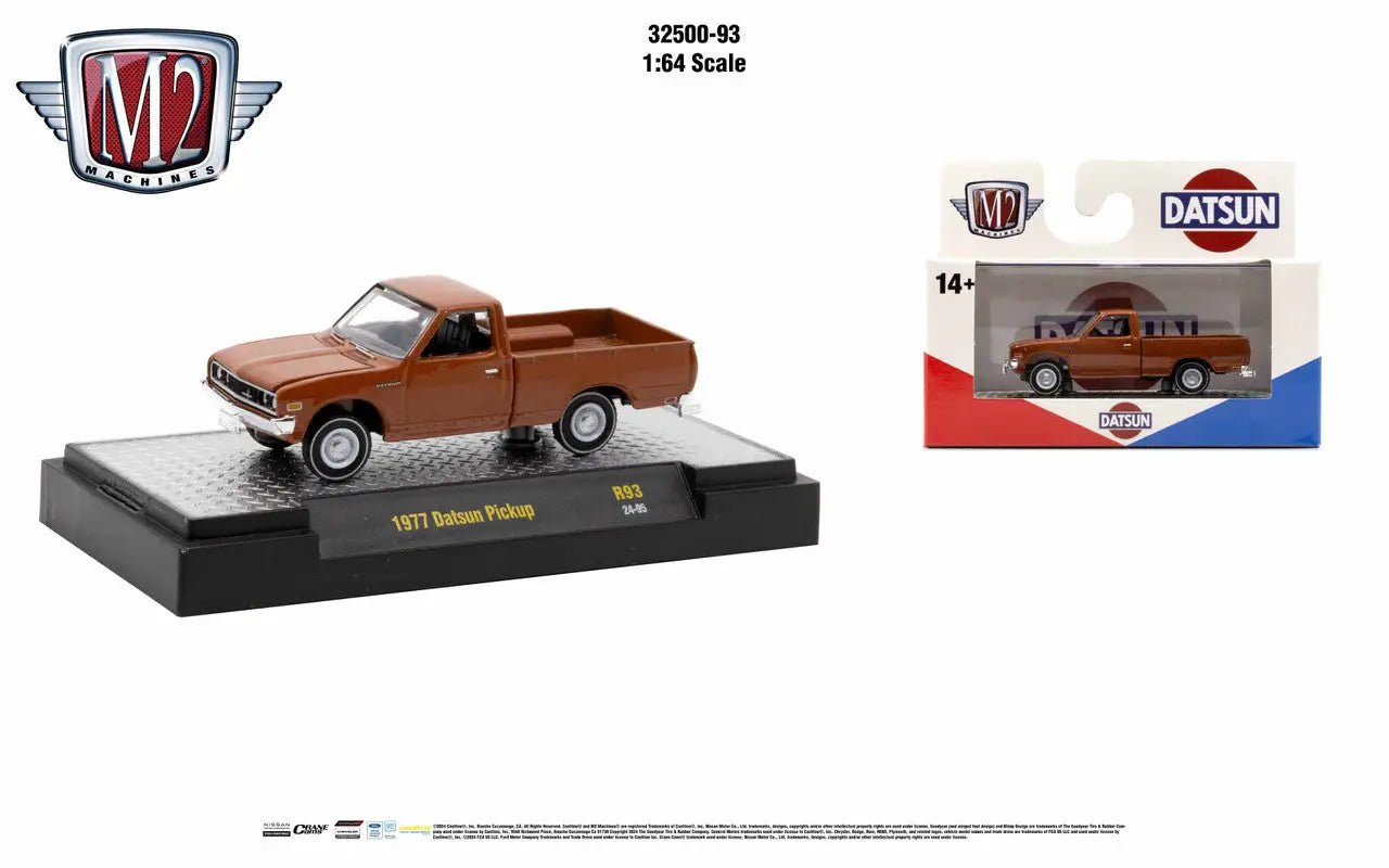 Copper-colored Datsun pickup truck die-cast model from M2 Machines AutoThentics Rel 93