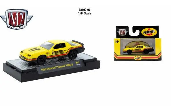Yellow and black toy car from M2 Machines AutoThentics Rel 97 1:64 Chevrolet Camaro Iroc-Z