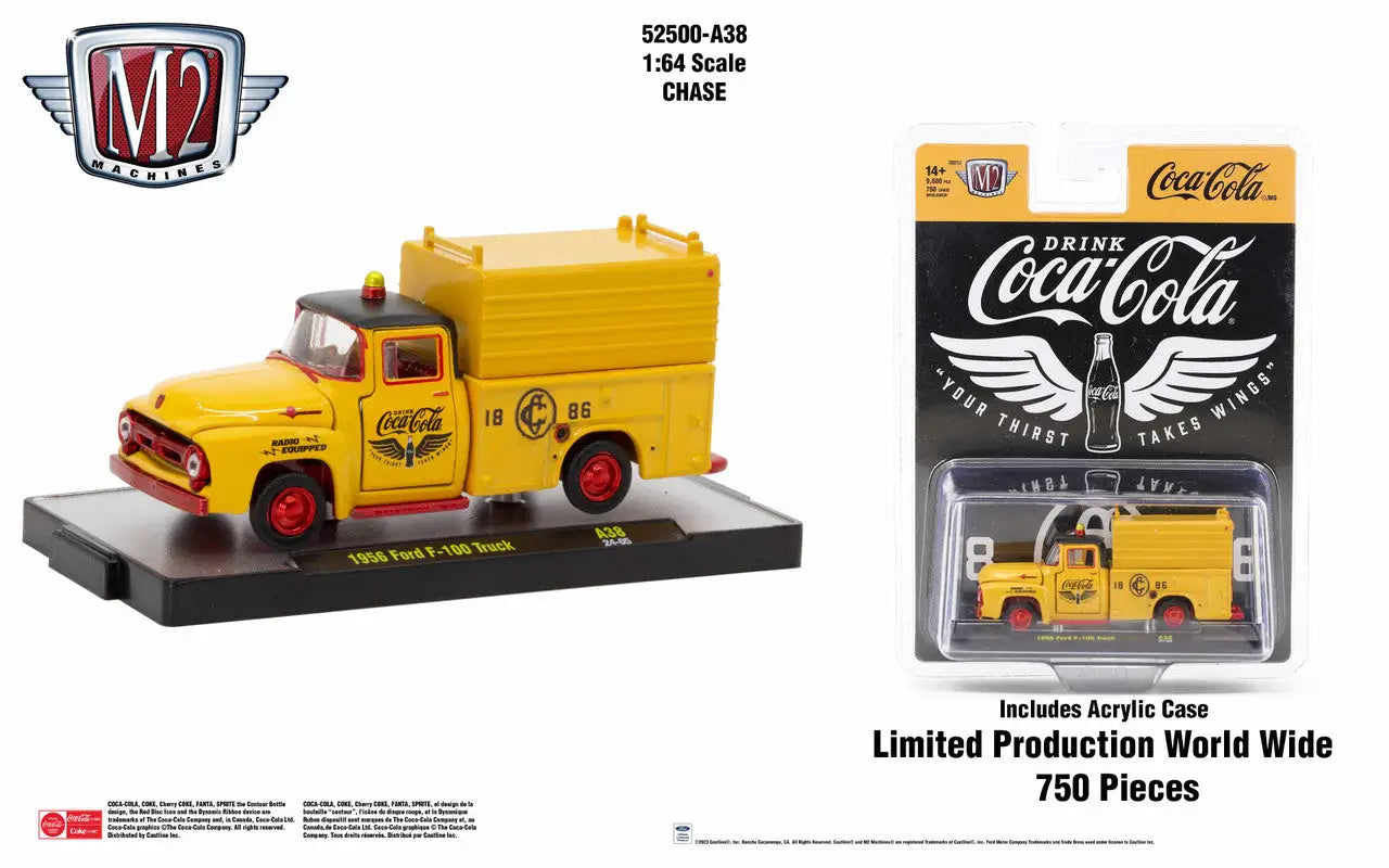 Yellow vintage Coca-Cola delivery truck model from Release A38 Truck Chase collectible series