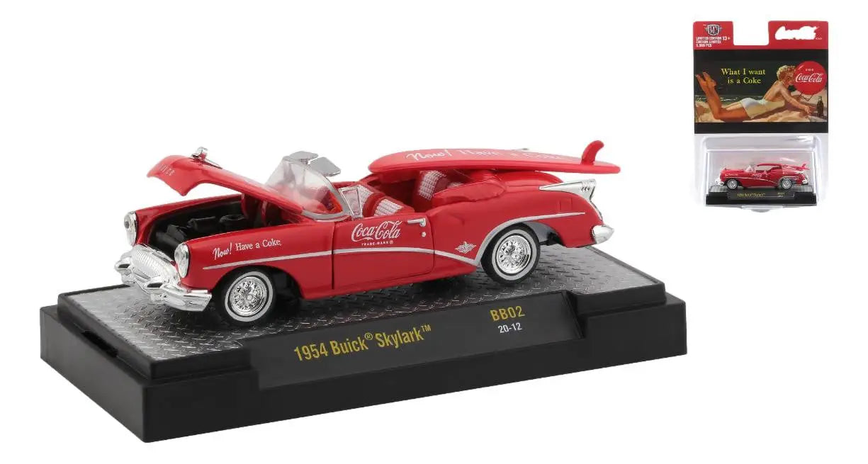Red 1954 Buick Skylark model car with Coca-Cola branding from M2 Machines Release BB02