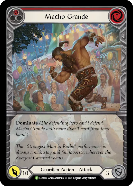 Macho Grande Red trading card in Rainbow Foil for collectors and gaming enthusiasts