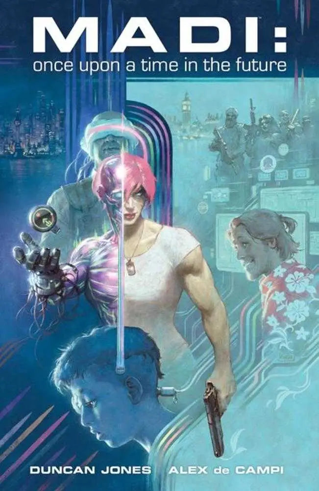 Cyberpunk graphic novel cover for Madi TP featuring films moon and futuristic art style