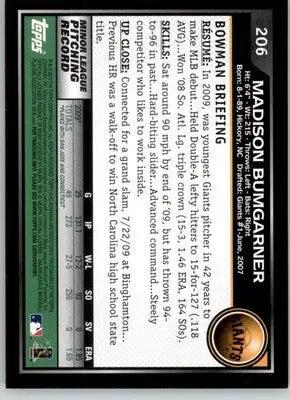 Madison Bumgarner - 2010 Bowman - #206 - RC Baseball - Baseball Card Single