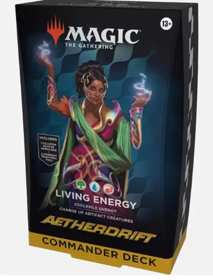 Magic Aetherdrift Commander Deck box showing a spellcaster with glowing energy