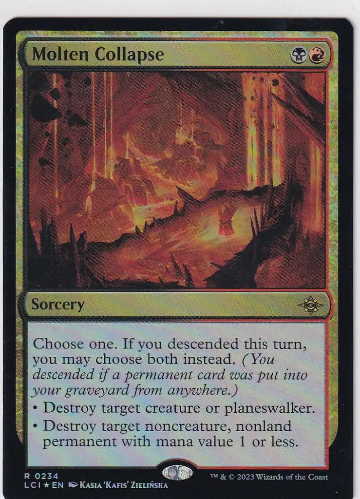 Magic Lost Caverns of Ixalan Molten Collapse card with fiery black and red artwork