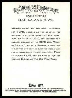 Malika Andrews 2022 Topps Allen & Ginter #258 - Basketball Card Single