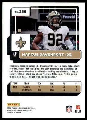 Marcus Davenport 2022 Donruss #250 New Orleans Saints - Football Card Single
