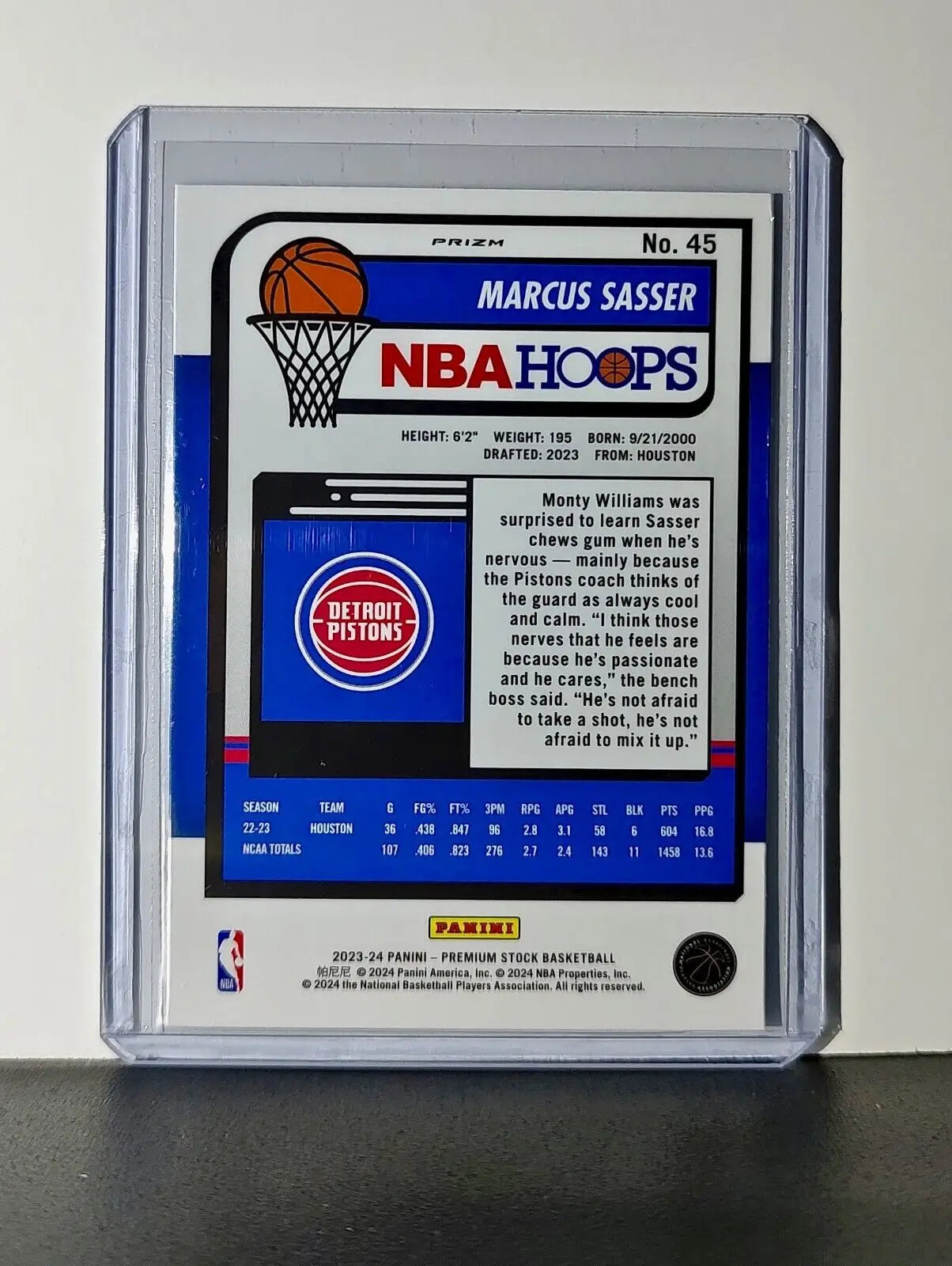 Marcus Sasser 2023-24 Panini Premium NBA Hoops #45 Rookie Pulsar Prizm Pistons