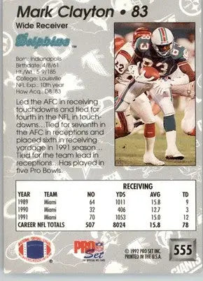 Mark Clayton - 1992 Pro Set - #555 - Football - Football Card Single