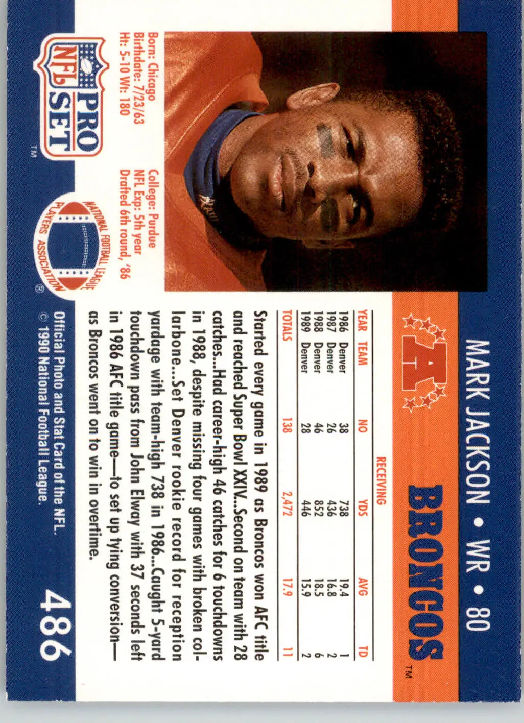 Mark Jackson - 1990 Pro Set - #486 - Football - Football Card Single
