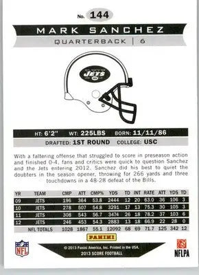 Mark Sanchez - 2013 Score - #144 - Football - Football Card Single