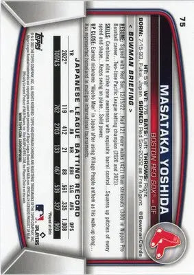 Masataka Yoshida Rookie 2023 Bowman Chrome #75 Boston Red Sox - Baseball Card Single