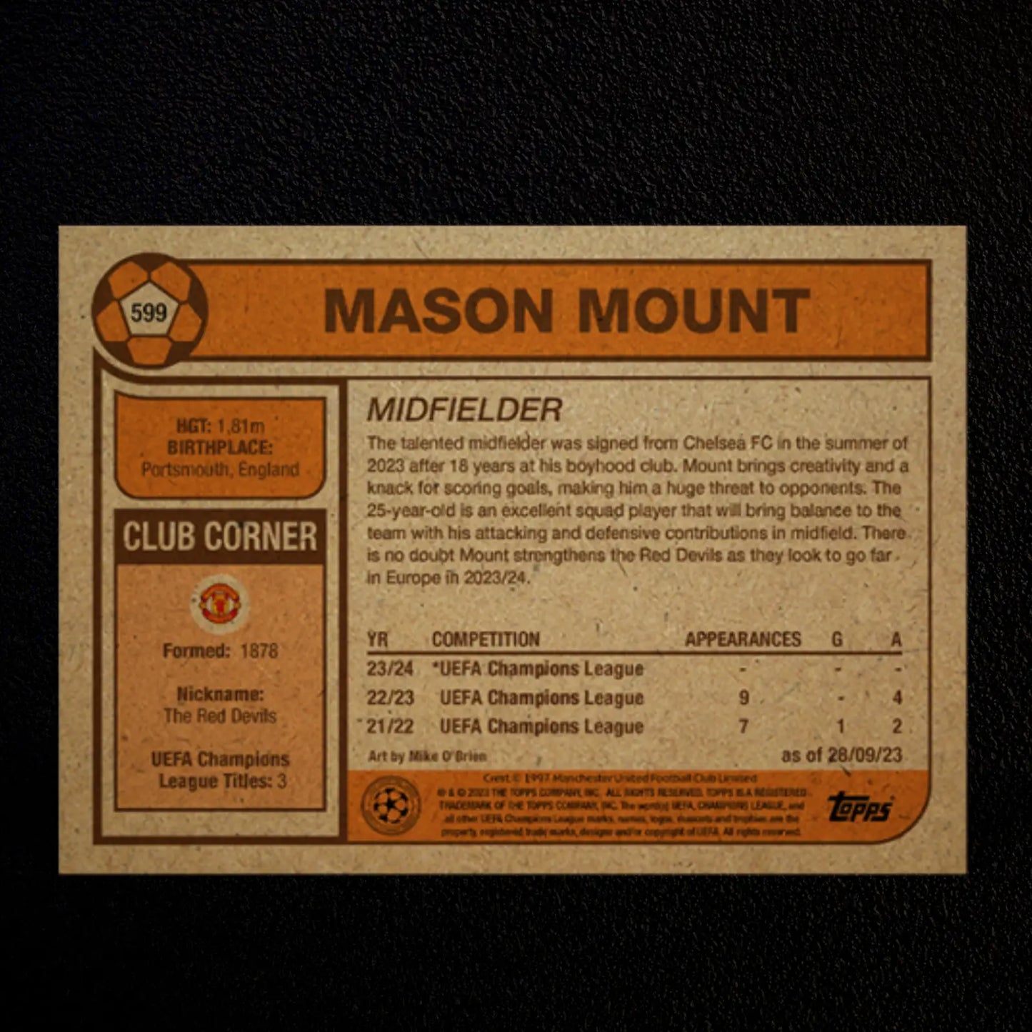 Mason Mount Topps UCC Living Card Set #599 Soccer Manchester U NM-MT - Soccer Card Single