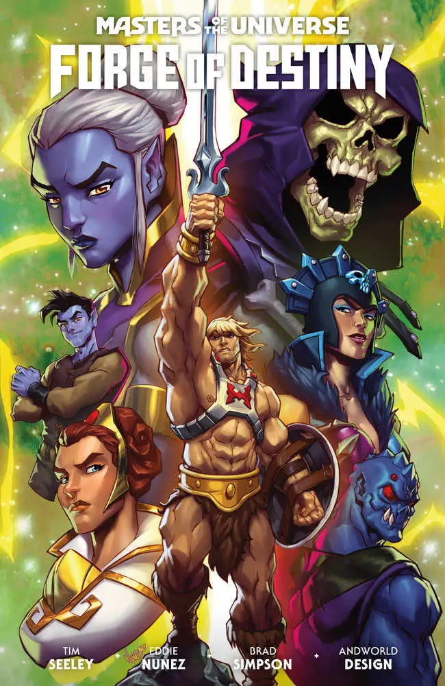 Comic book cover of Masters of the Universe Forge of Destiny, featuring iconic characters