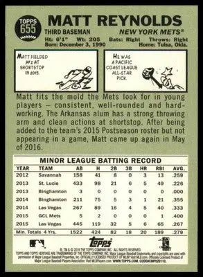 Matt Reynolds Rookie 2016 Topps Heritage #655 New York Mets - Baseball Card Single