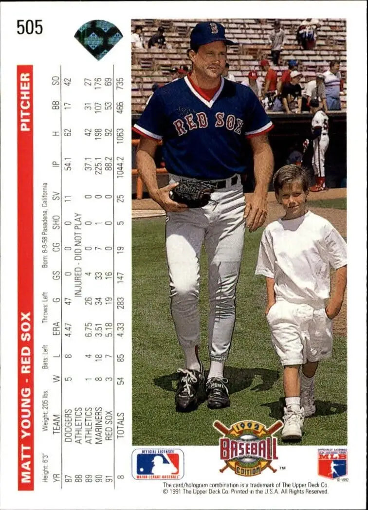 Matt Young 1992 Upper Deck MLB #505 Baseball Card Boston Red Sox