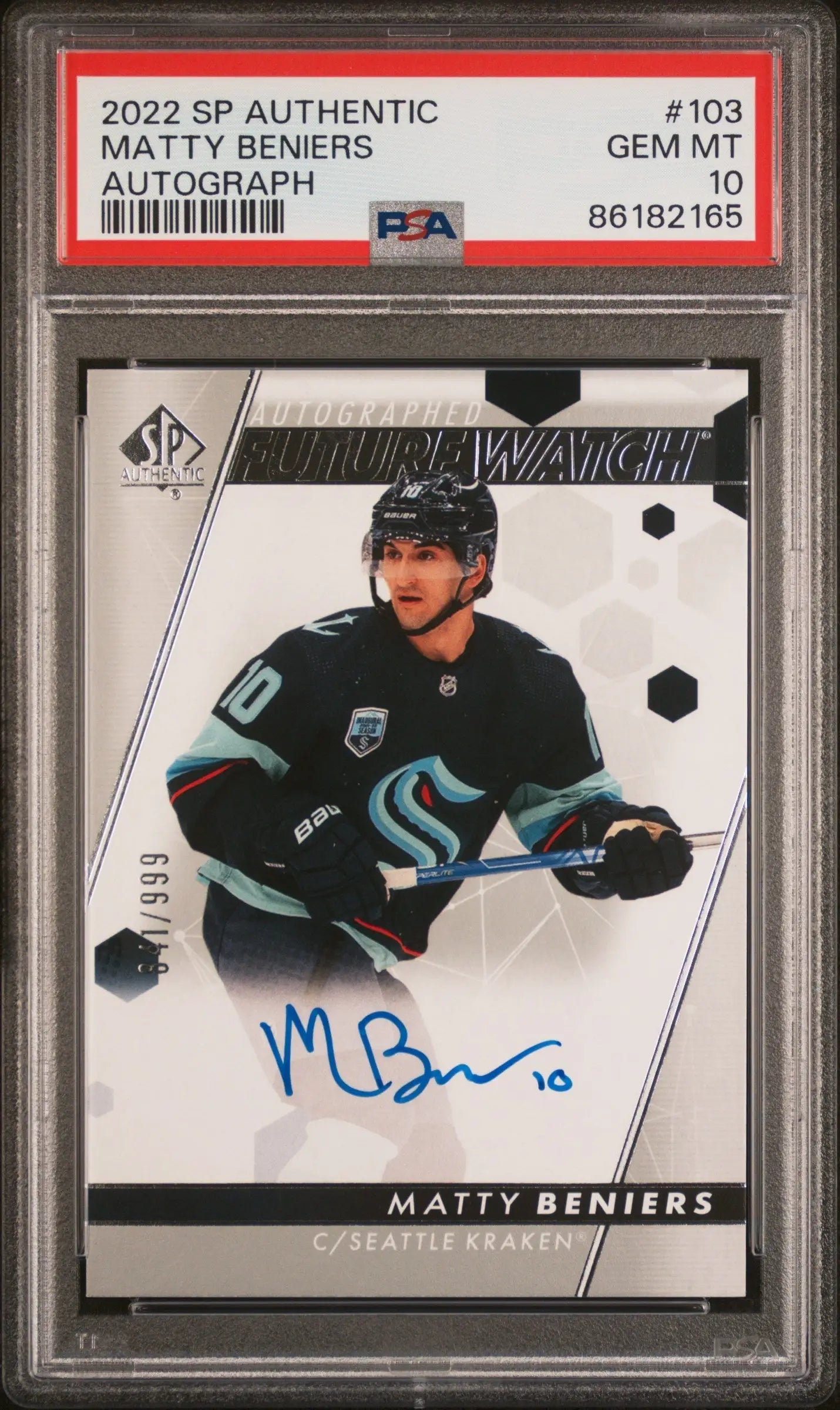 Matty Beniers 2022 SP Authentic Auto #110 #841/999 PSA 10 Gem Mint - Hockey Card Single