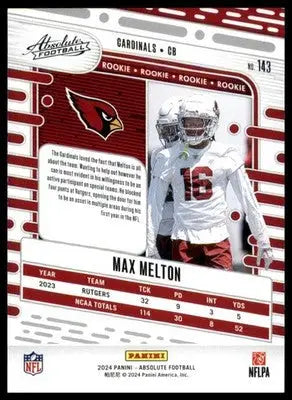 Max Melton Rookie 2024 Panini Absolute Retail #143 Arizona Cardinals - Football Card Single