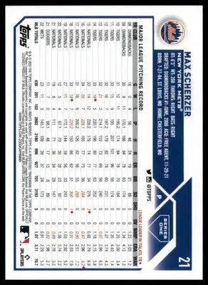 Max Scherzer 2023 Topps #21 New York Mets - Baseball Card Single