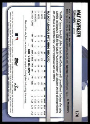 Max Scherzer 2024 Topps Big League #170 Texas Rangers - Baseball Card Single