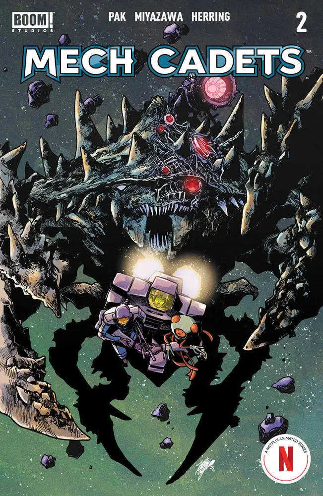 Mech Cadets #2 Cover A features a robot battling an alien, perfect for trading cards fans