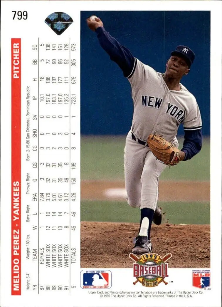 Melido Perez 1992 Upper Deck MLB #799 Baseball Card New York Yankees
