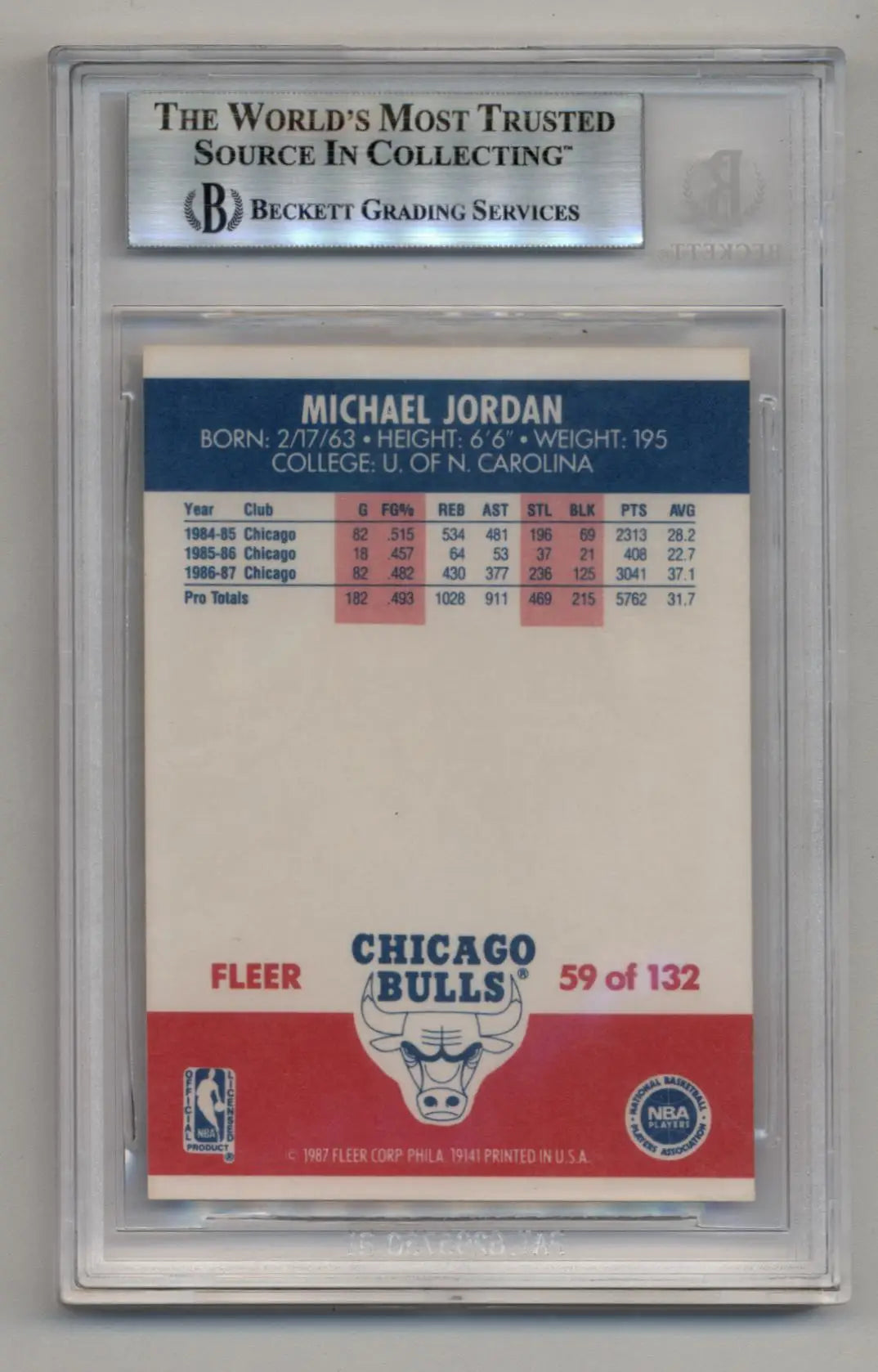 Michael Jordan 1987-88 Fleer #59 BGS 8 Near Mint - Singles